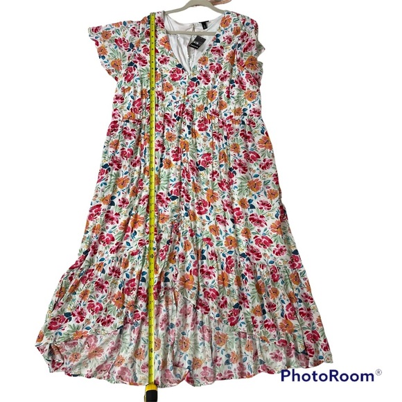 Torrid Floral Hi-low Flutter Sleeve Ivory Gauze Button Front Tea-Length Dress 3X - Picture 11 of 15